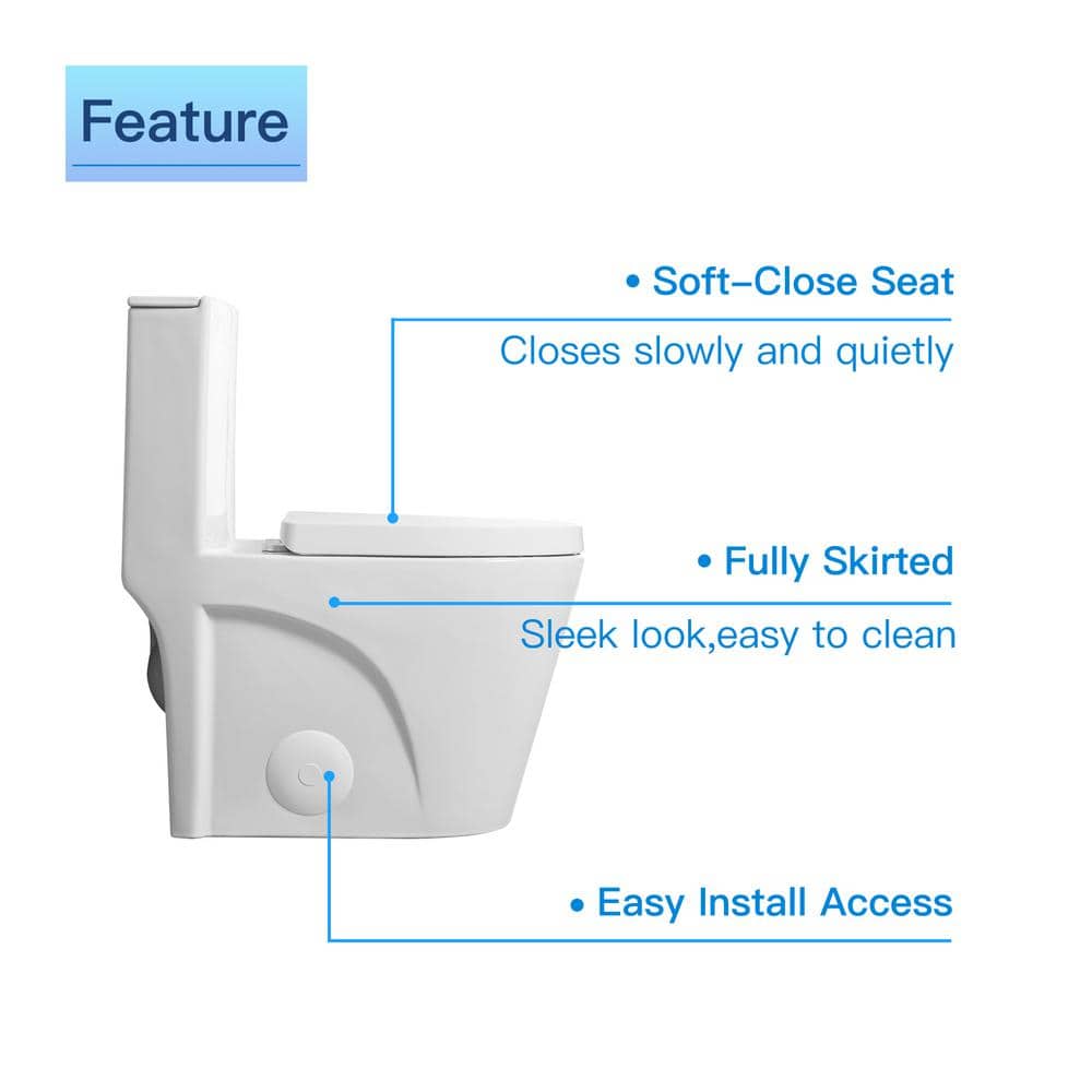 Glossy White Ceramic Dual Flush One-Piece Elongated Toilet