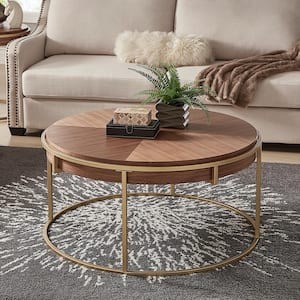 38 in. Natural Round Wood Coffee Table With Metal Base