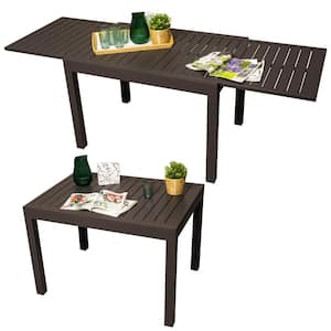 Villa Dark Dark Brown Expandable Rectangle Metal Patio Outdoor Dining Table