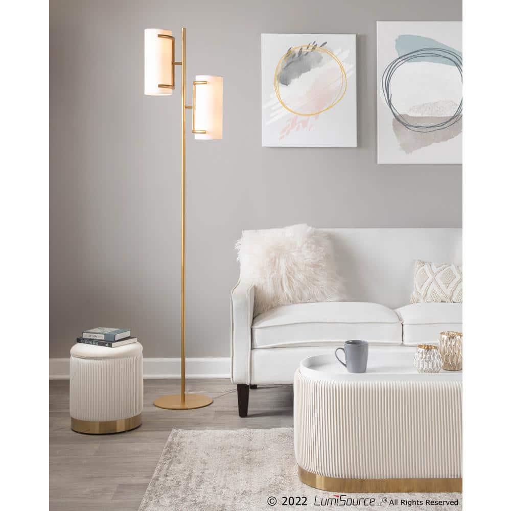 Rhonda 71" Gold Metal Floor Lamp with White Shades