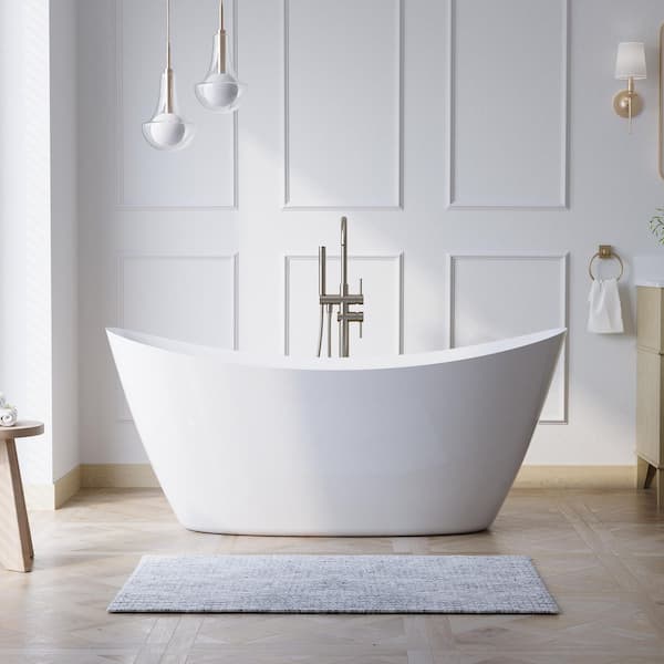 66 in. x 28.75 in. Acrylic Freestanding Soaking Bathtub with Ergonomic Design Flat Bottom Glossy White Center Drain