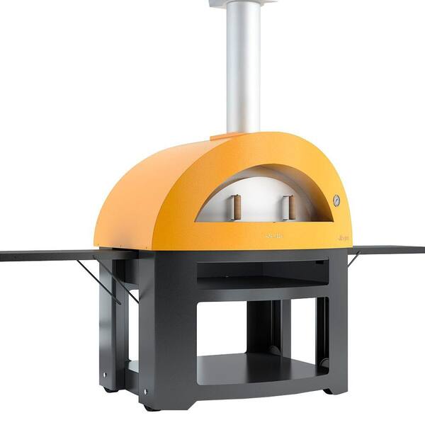 Alfa Pizza Forno Allegro 39.37 in. x 27.56 in. Outdoor Wood Burning Oven with Cart in Yellow