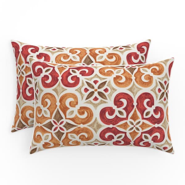 Pillow Perfect Medallion 18.5 in W x 5 in H Outdoor Lumbar Throw Pillows 2-Count in Marbella Tuscan Brown