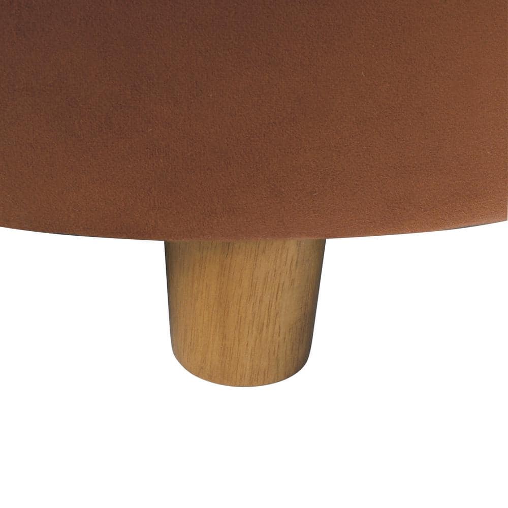 Spice Velvet Round Tufted Storage Ottoman with Oak Legs