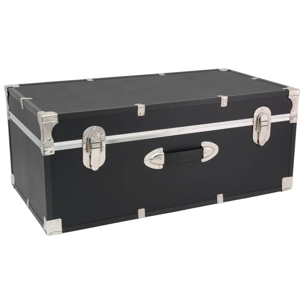 Black 30" Wood and Vinyl Storage Trunk