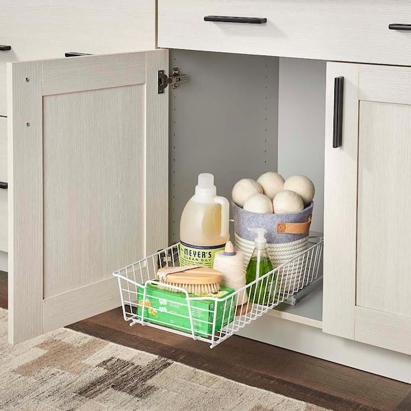  mDesign Compact Hanging Pullout Drawer Basket - Sliding Under  Shelf Storage Organizer - Metal Wire - Attaches to Shelving - Easy Install  - for Kitchen, Pantry, Cabinet - Silver: Home & Kitchen