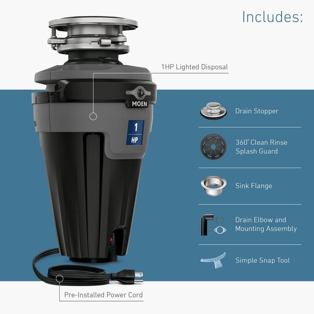 Chef Series 1-HP Continuous Feed Garbage Disposal with Integrated Lighting and Sound Reduction