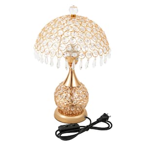 16.92 in. Gold Luxury Decorative Crystal Table Lamp for Bedroom Living Room with Clear Crystal Shade, No Bulbs Included