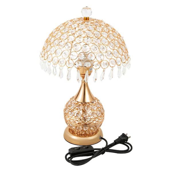 OUKANING 16.92 in. Gold Luxury Decorative Crystal Table Lamp for Bedroom Living Room with Clear Crystal Shade, No Bulbs Included