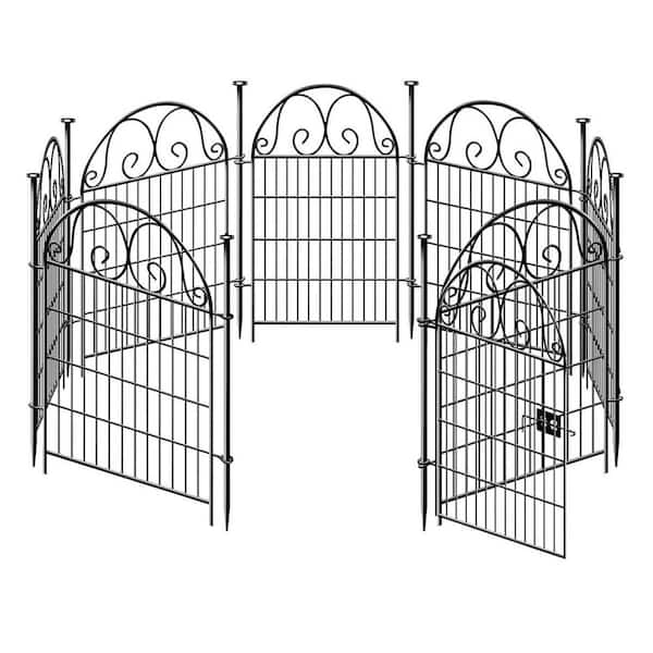 Black 40 in. Metal Garden Fence, Tall Animal Barrier with Gate, Heavy Duty Defense for Yard and Garden, 18 ft. Total