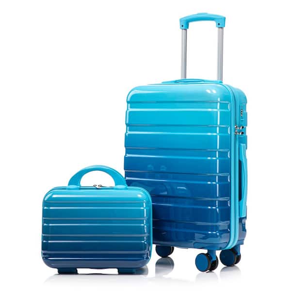 2-Piece Navy Light Blue Gradient Color PC Hardside Spinner Luggage Set with Combination Lock (14 in. /20 in. )