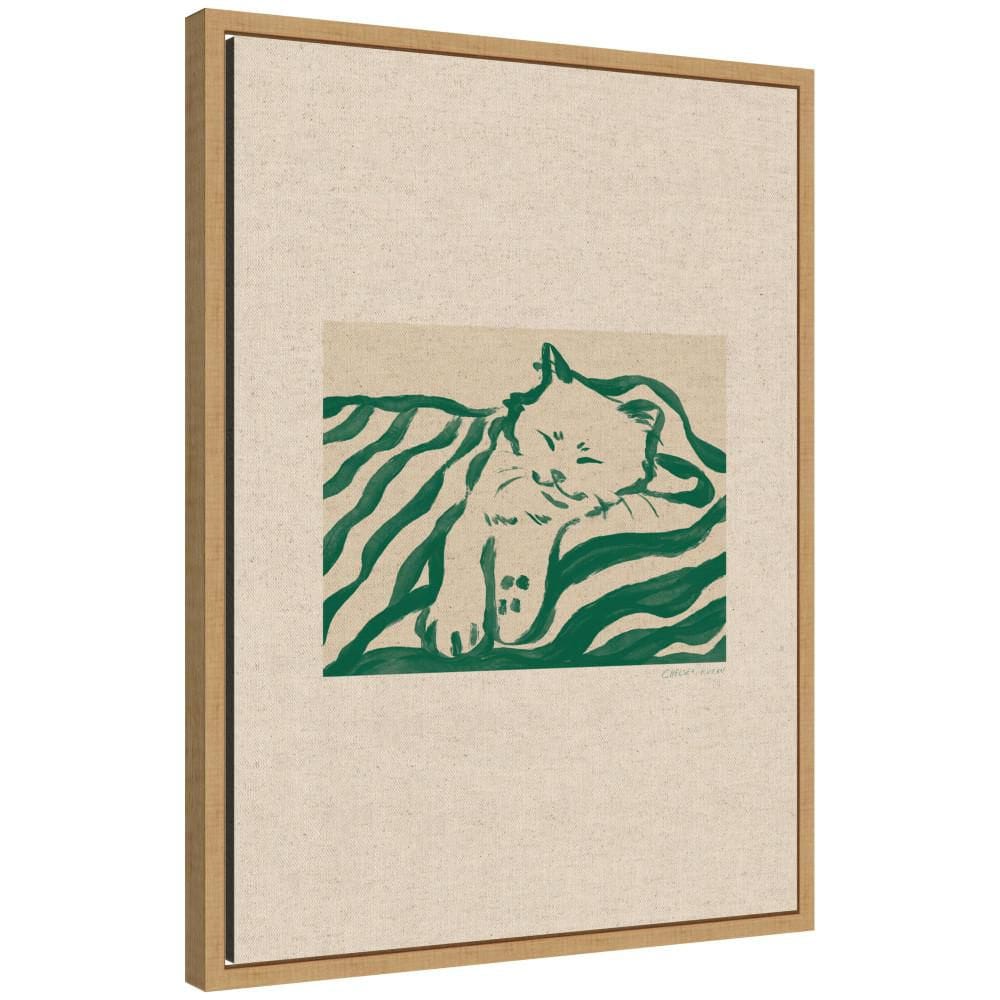 "Sylvie ""Sleepy Cat on Linen"" by Chelsea Kuran Animals Framed Canvas Art Print 24 in. x 18 in." price history on PriceWatchPro