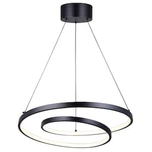 LIVANA 1 Light Integrated LED Matte Black Modern Chandelier for Dining Rooms and Living Rooms
