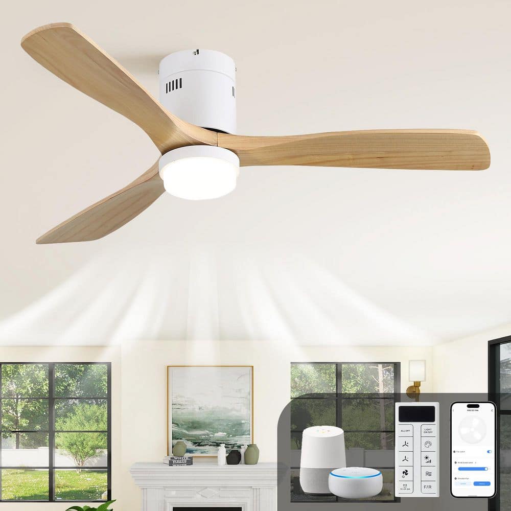 52 in. Indoor Beige Flush Mount Ceiling Fan, 6-Speed Remote Control, 3 Solid Wood Blades, Standard Reversible DC Motor price history on PriceWatchPro