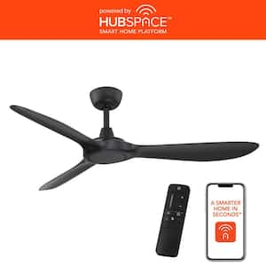 Tager 52 in. Smart Indoor/Outdoor Matte Black with Matte Black Blades Ceiling Fan with Remote Powered by Hubspace