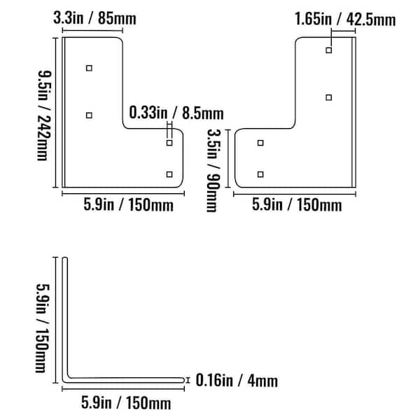 VEVOR Workbench Corner Brackets 48 lbs. Shop Table Bracket Kit 4mm Galvanized Steel for Heavy-Duty Deck Edge (8-Pieces)