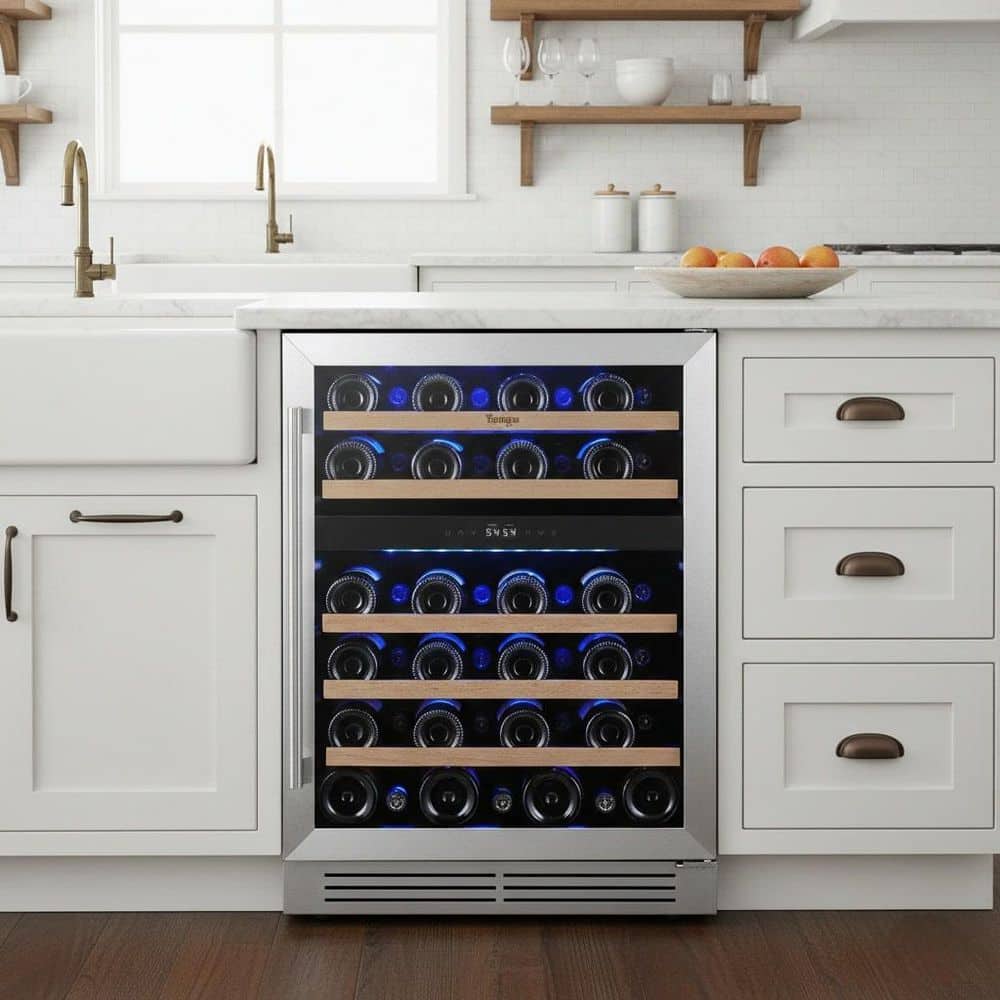 24 in. Dual Zone 46-Bottles Built-In Wine Cooler Freestanding Refrigerator with 5 Removable Shelves Frost Free 40-65°F price history on PriceWatchPro
