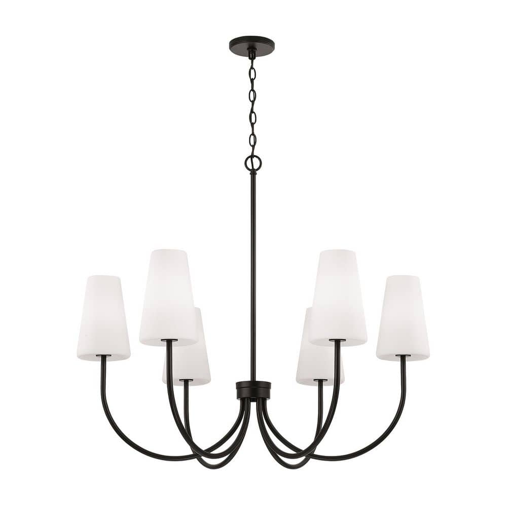 Averitt 37.25 in. 6-Light Matte Black Chandelier with Soft White Glass and No Bulbs Included price history on PriceWatchPro