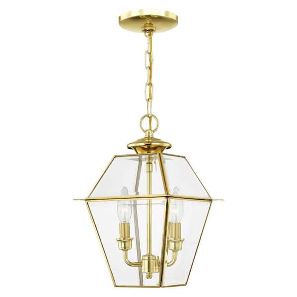 Livex Lighting Westover 2 Light Polished Brass Outdoor Pendant Lantern