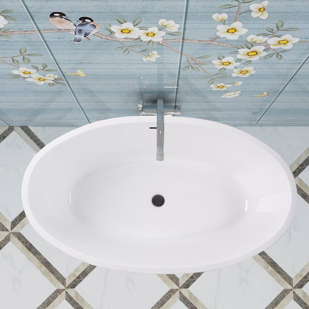 59" White Acrylic Freestanding Oval Bathtub