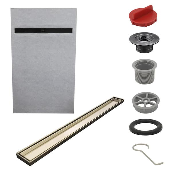 Everbilt Watershield Shower System 36 in. x 60 in. Pre-sloped Offset Linear Drain with Brush Nickel Tile-in Shower Kit
