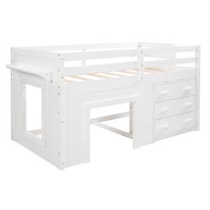 Harper & Bright Designs White Twin Size Wooden Loft Bed with Cabinet ...