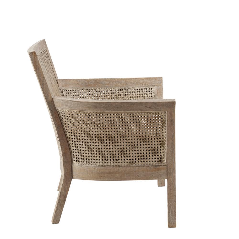 Cream and Reclaimed Natural Wood Accent Chair with Cane Back