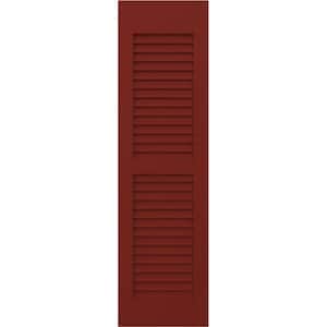Americraft 15 in. W x 31 in. H 2-Equal Louver Exterior Real Wood Shutters Pair in Pepper Red