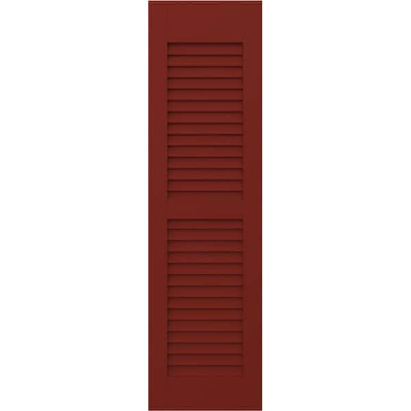 Ekena Millwork Americraft 18 in. W x 44 in. H 2-Equal Louver Exterior Real Wood Shutters Pair in Pepper Red