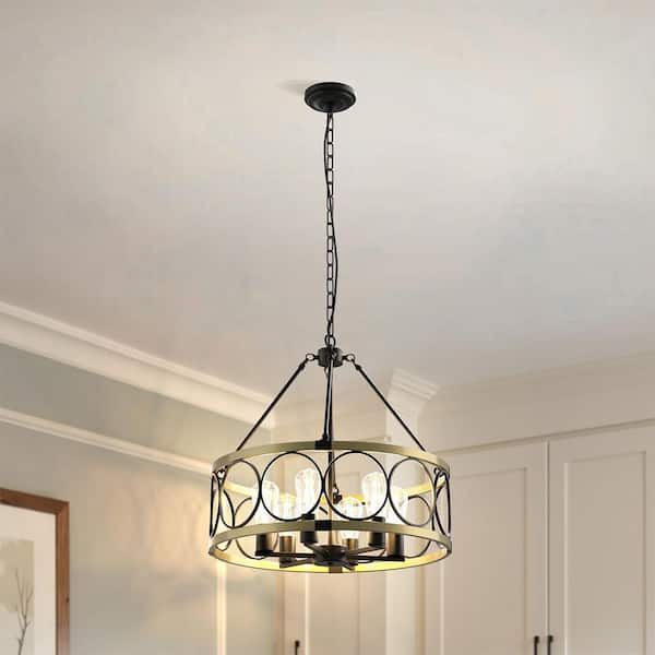 Emeritpro 6 Light Ring Matte Black and Gold Chandelier with Drum