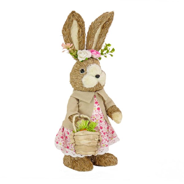 National Tree Company 14 in. Female Bunny in Floral Dress EG79-21MD161 ...