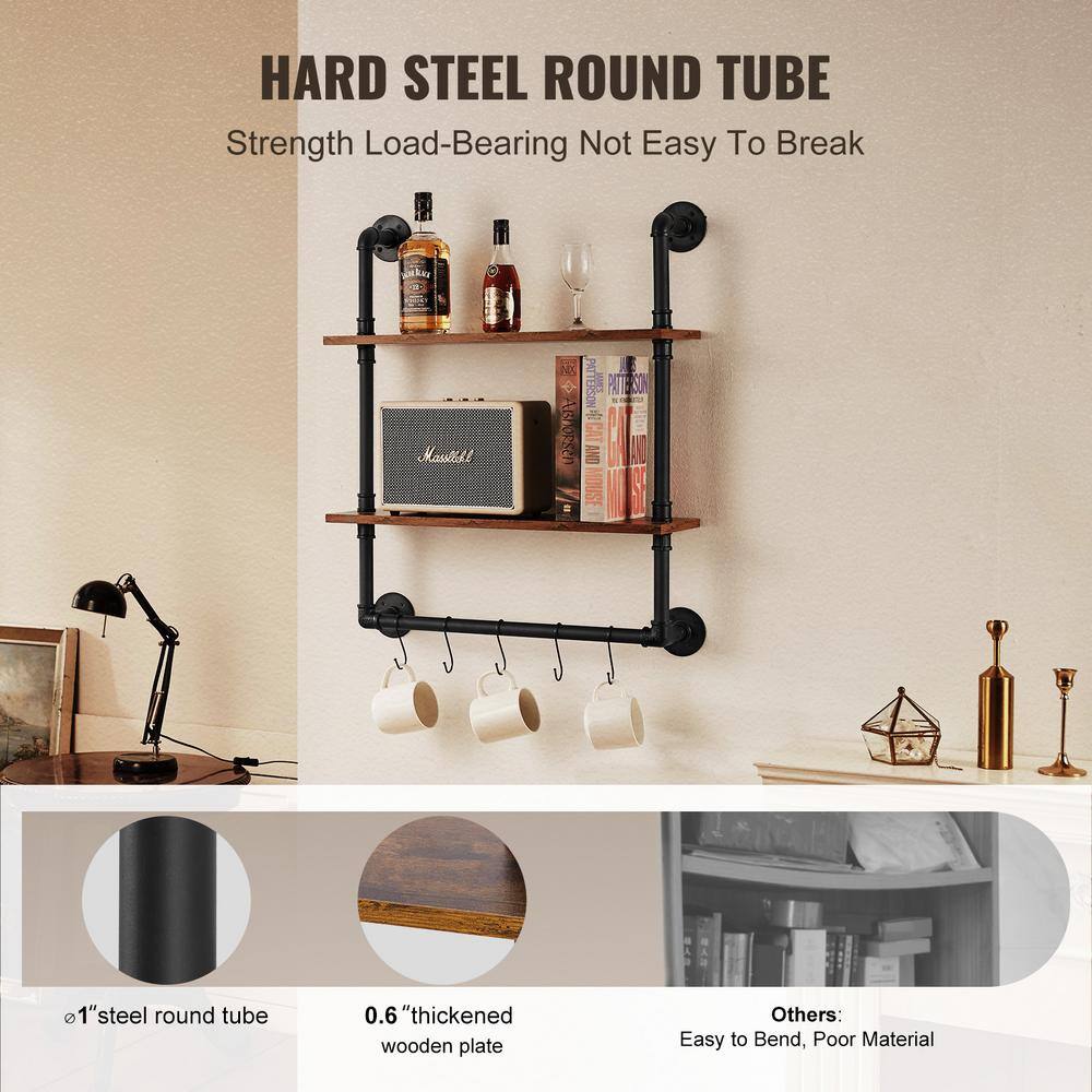Black and Brown Industrial Steel and Wood Wall-Mount Accent Shelf