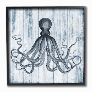 12 in. x 12 in. "Blue Distressed Octopus Ocean Animal Illustration" by Piddix Printed Framed Wall Art