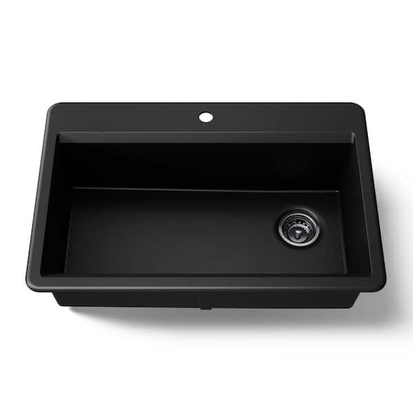 Lassen 33 in. Drop-in Single Bowl Granite Composite Kitchen Sink in Matte Black