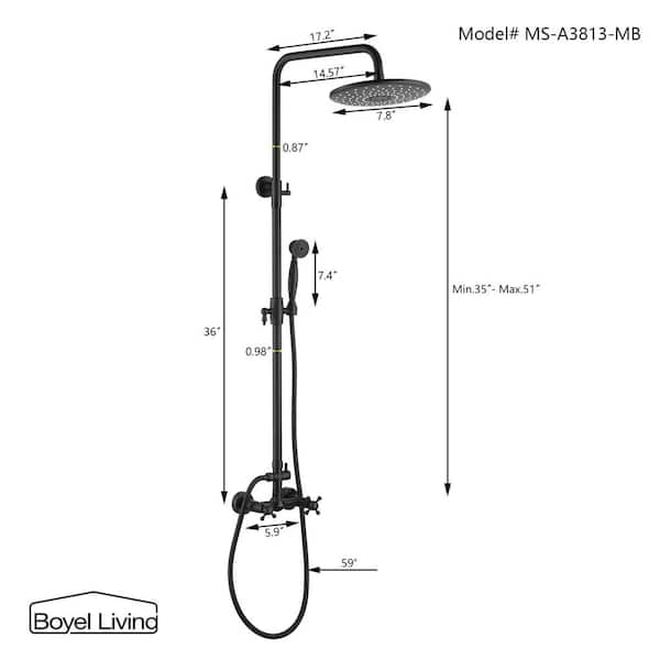 Exposed Pipe Complete Shower System 1-Spray Patterns with 2.5 GPM 8 in. Wall Mount Dual Shower Heads in Matte Black Exposed Pipe Complete Shower System 1-Spray Patterns with 2.5 GPM 8 in. Wall Mount Dual Shower Heads in Matte Black