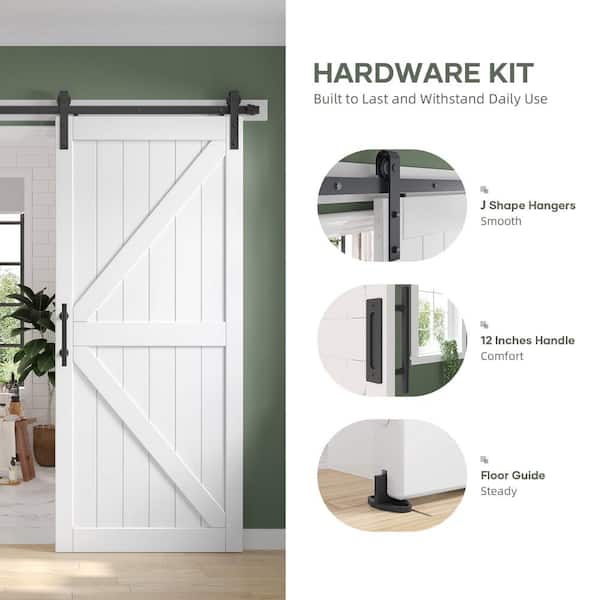 42 in. x 84 in. British K Shape White MDF Sliding Barn Door with Hardware Kit