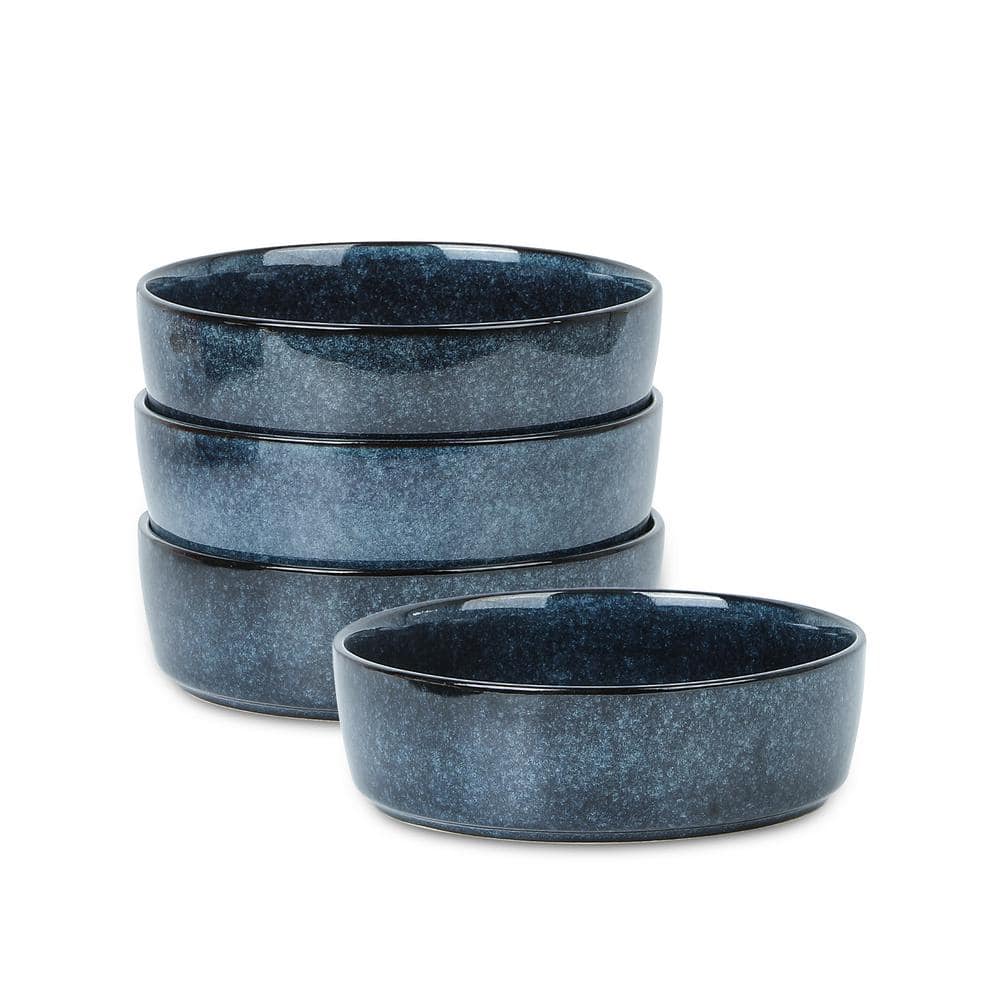 Eden 25.5 fl. oz. Dark Blue Ceramic Round Pasta Bowls Set of 4