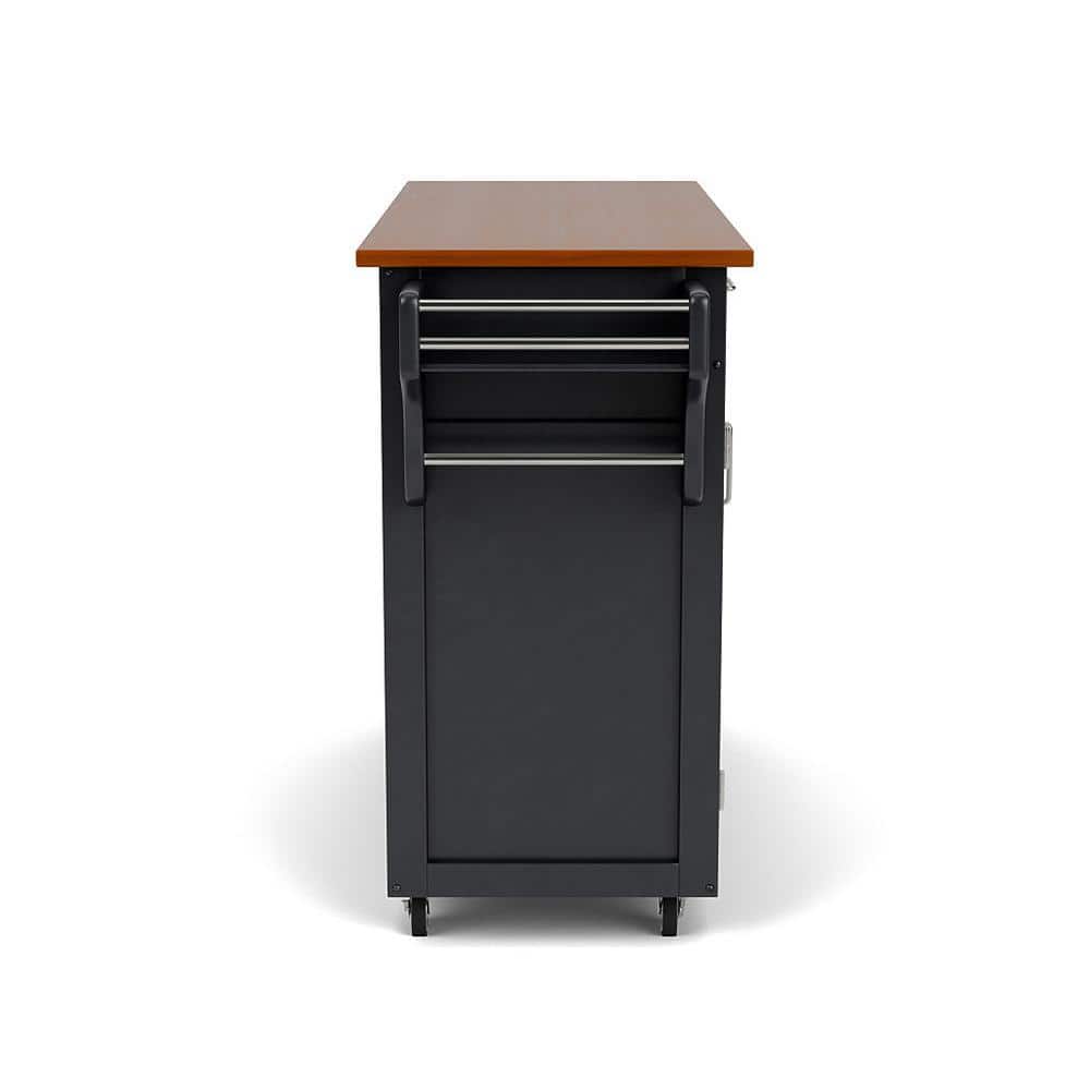 Black Wood Kitchen Cart with Oak Top and Storage