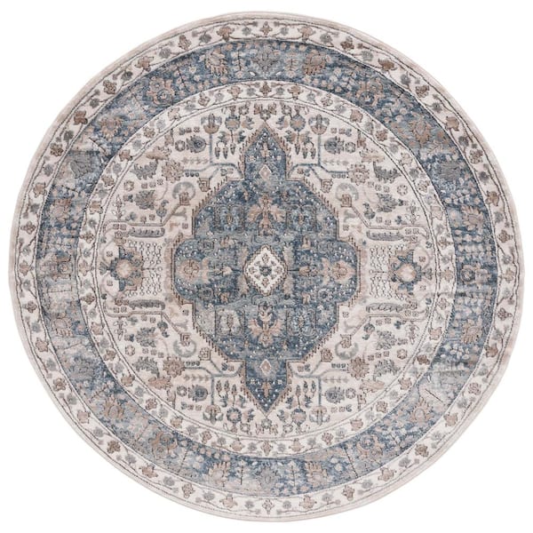 SAFAVIEH Oregon Beige/Gray 7 ft. x 7 ft. Border Medallion Round Area Rug