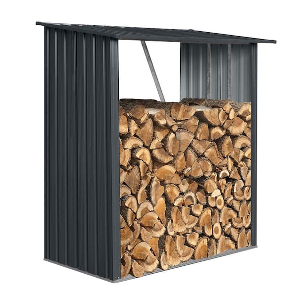 5.3 ft. W x 3 ft. D Metal Shed in Black with Open Woodshed Design (16 sq. ft. )