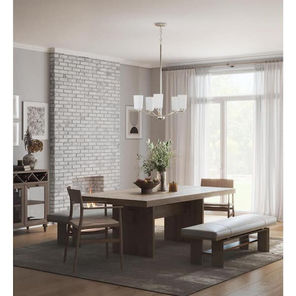 Adley Collection 5-Light Brushed Nickel Etched White Opal Glass New Traditional Chandelier