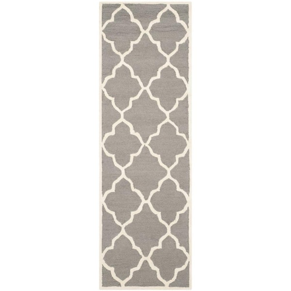 SAFAVIEH Cambridge Dark Gray/Ivory 3 ft. x 6 ft. Geometric Diamond Trellis Runner Rug