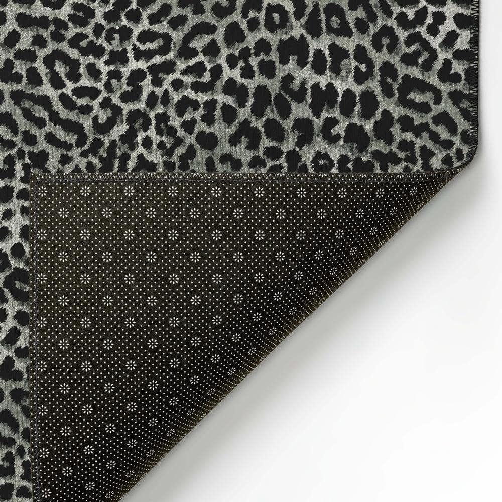 Safari Shadow Black and Gray Leopard Print 3' x 5' Washable Rug