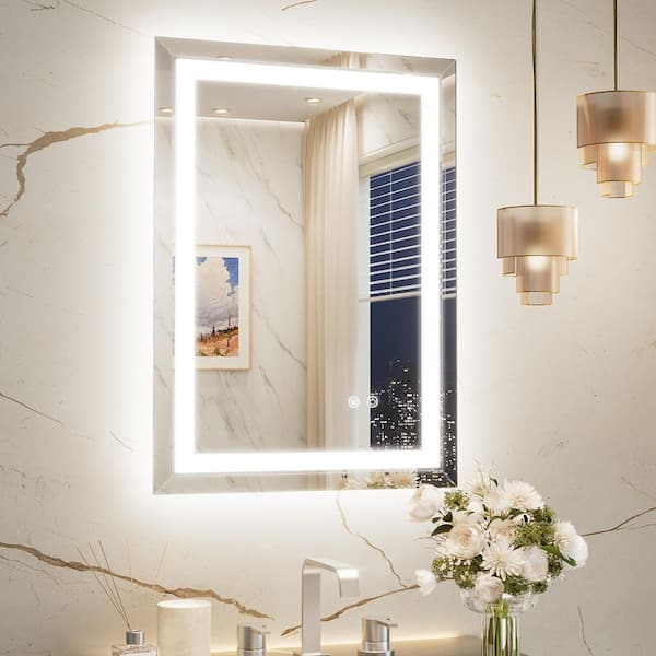 22 in. W x 30 in. H Rectangular Bathroom Mirrors Framed Wall Mount LED Bathroom Vanity Mirror