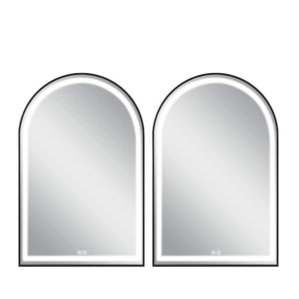 Dovelina 26 in. W x 38 in. H Arched Framed LED Anti-Fog Dimmable Wall Mount Bathroom Vanity Mirror 2PCS