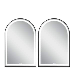 26 in. W x 38 in. H Arched Framed LED Anti-Fog Dimmable Wall Mount Bathroom Vanity Mirror 2PCS