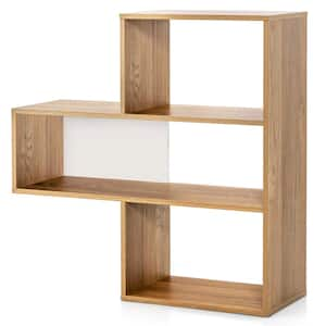 33 in. Tall Natural Engineered Wood 3-Shelf Accent Bookcase with Anti-Toppling Device Freestanding Convex