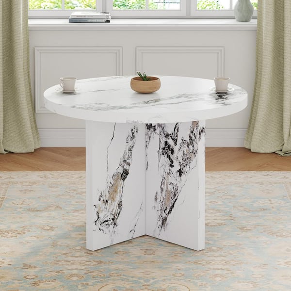 Harper & Bright Designs White Wood 42 in. Pedestal Round Dining Table Seats 4-6