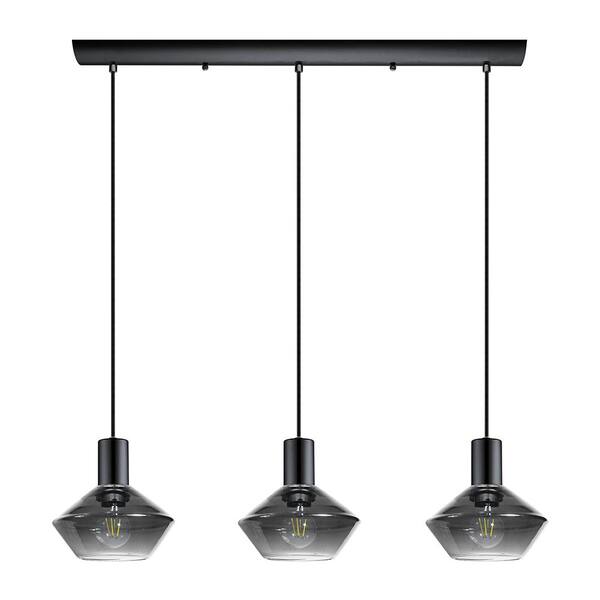 Eglo Ponzano 28.4 in. W x 7.5 in. H 3-Light Black Chrome Multi Pendant with Clear Glass Shades