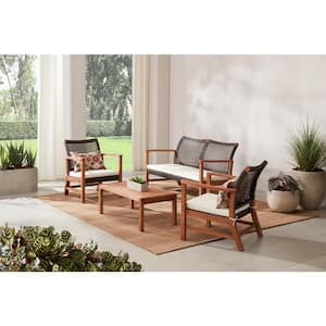 Clover Cay 4-Piece Wicker Outdoor Patio Conversation Set With CushionGuard Off-White Cushions